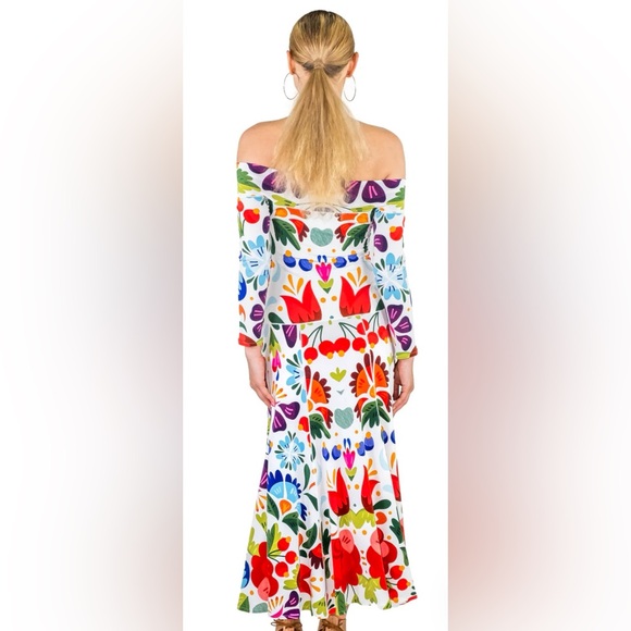 Eva Varro 3/4 Sleeve Off Shoulder Dropped Waist A-line Twirling Midi Dress Red - Picture 8 of 9